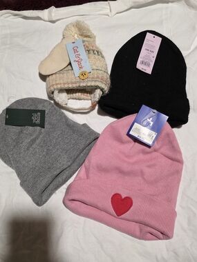 Cat & Jack Pink Heart Kids Beanie - Soft Winter Hat